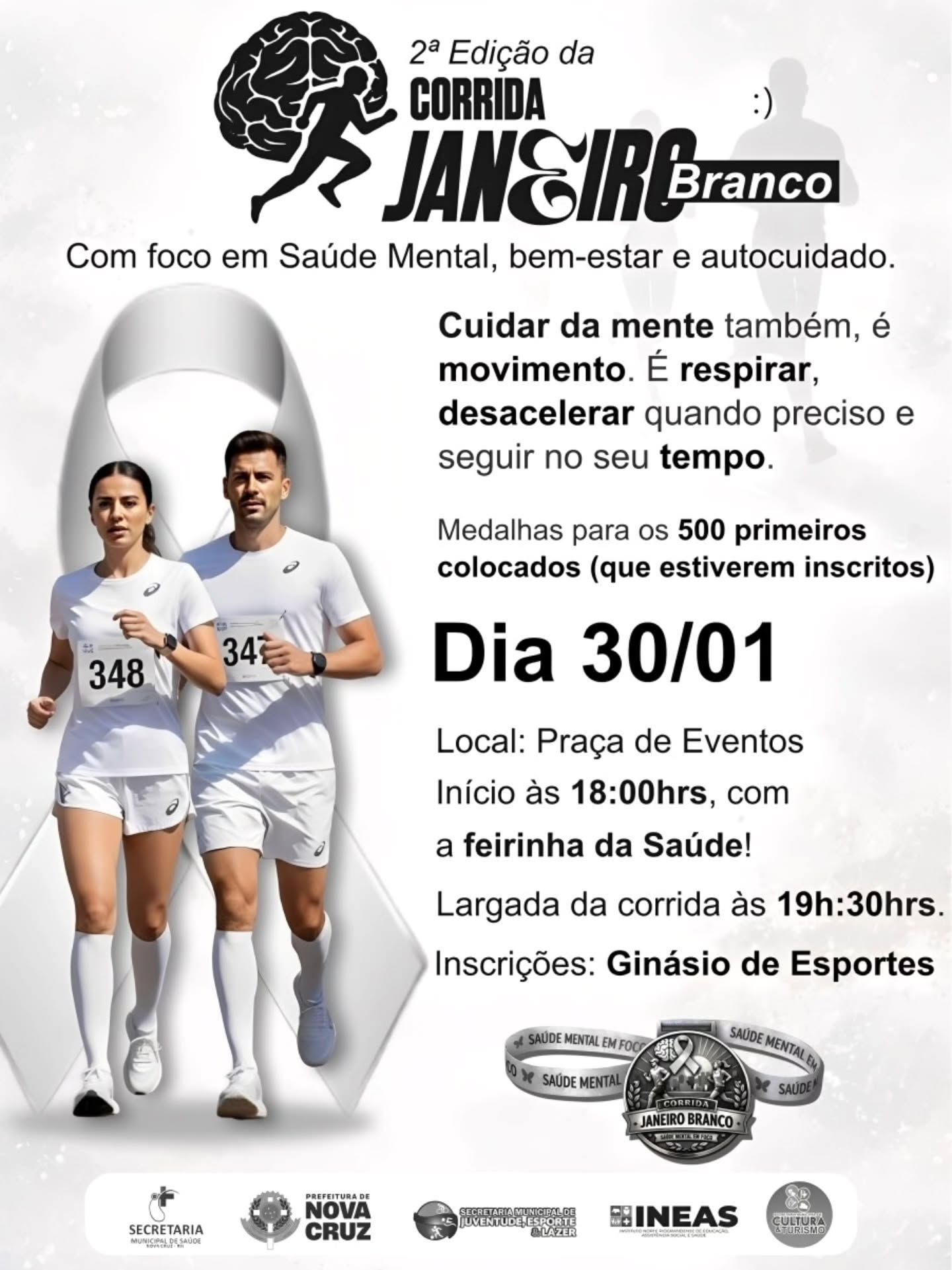 A Prefeitura realiza a 2ª edição da Corrida Janeiro Branco, um evento que une esporte, saúde mental e autocuidado